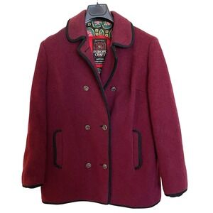 Vintage Europe Craft Wool Jacket Coat Double Breasted M Equestrian Burgundy